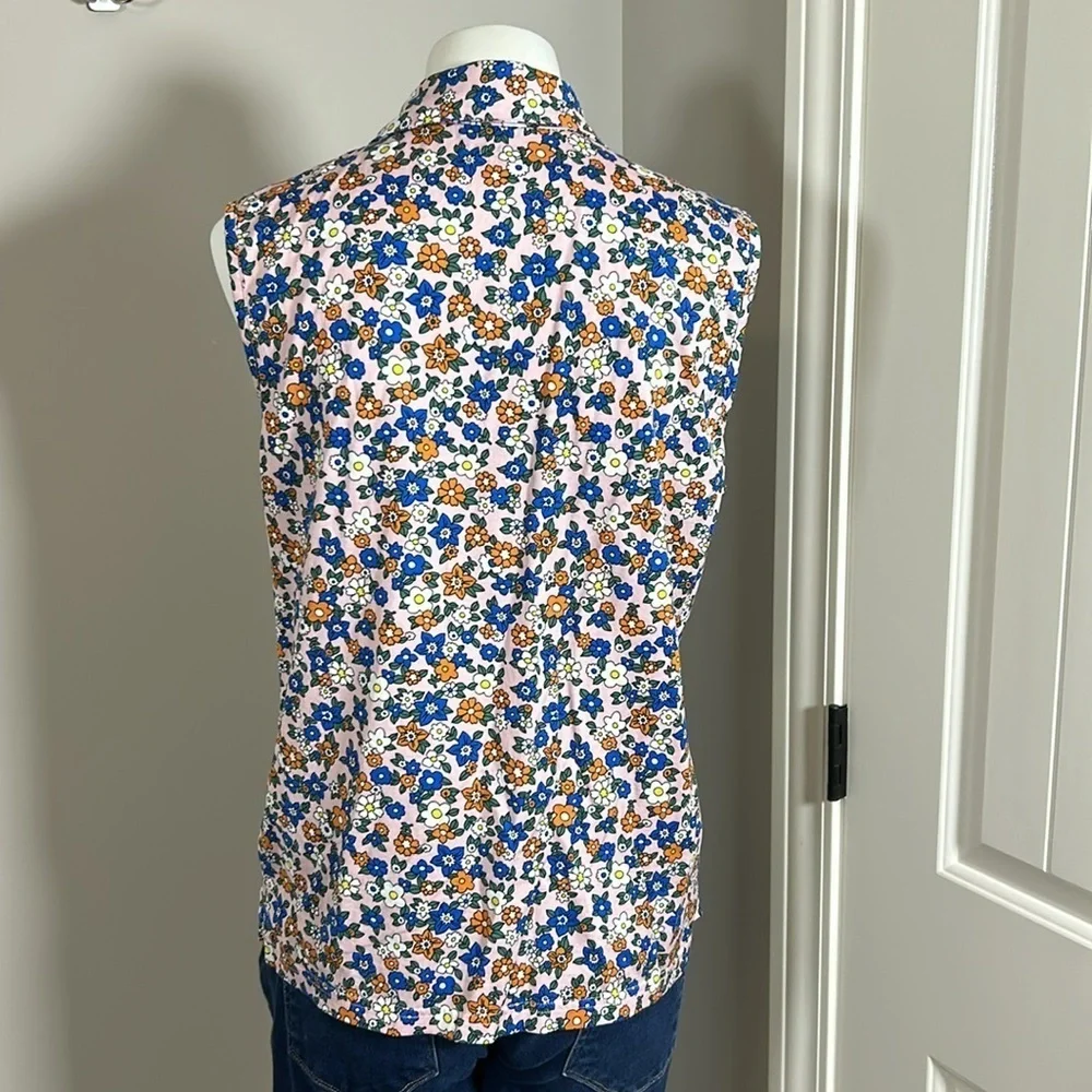 Tory Burch Polo MERCERIZED COTTON SLEEVELESS RIBBON WILD PRINTED FLOWER Top XL